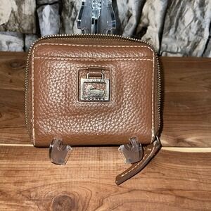 Dooney & Bourke Pebble Grain Small Zip Around Bifold Wallet Brown Credit Card